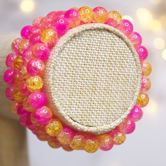 Boho Pink/Orange Crackle Beaded Stretch Bracelet - Picture 6 of 6